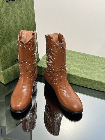 Gucci Boot With Double G And Studs Brown