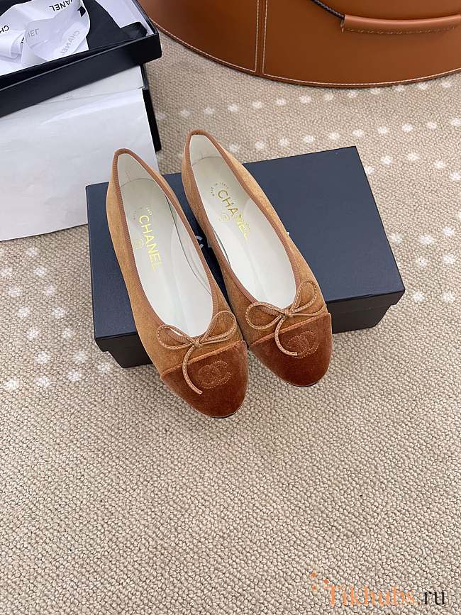 Chanel Ballerina Brown Suede Flat - 1