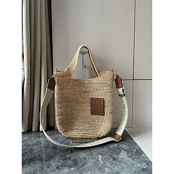 Loewe Slit Bag in Raffia And Calfskin Beige 30x8x30cm