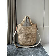 Loewe Slit Bag in Raffia And Calfskin Beige 30x8x30cm - 6