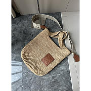 Loewe Slit Bag in Raffia And Calfskin Beige 30x8x30cm - 5