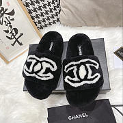 Chanel CC Fur Slides Black - 1