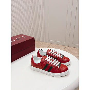 Gucci Ace Sneaker With Web In Red Leather