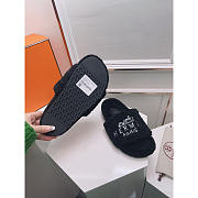 Hermès Logo Embroidered Fur Slippers Black - 5