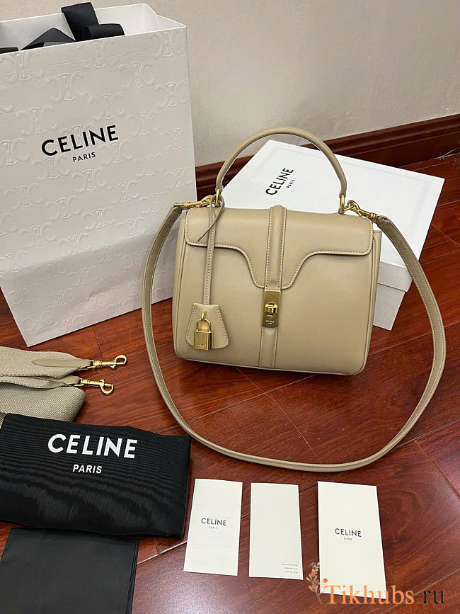 Celine Small 16 Bag Calfskin Beige 23x19x10.5cm - 1