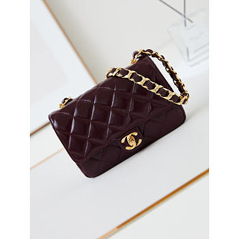 Chanel Classic Flap Bag Leather Burgundy 20x13x4.5cm