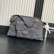 Chanel Maxi Bowling Bag Denim Gold Grey 44x28x15.5cm - 1