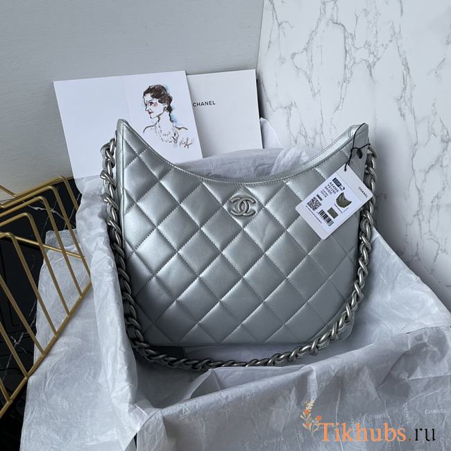 Chanel Hobo Bag Silver 28x25x8cm - 1