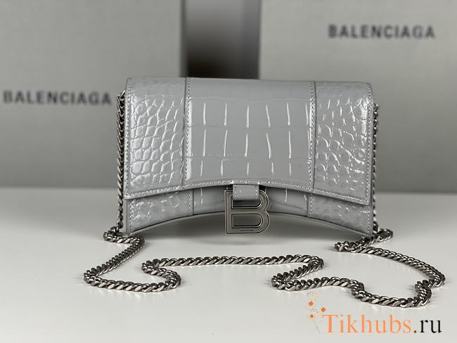 Balenciaga Wallet Chain Hourglass Grey Crocodile 19x12x5cm - 1