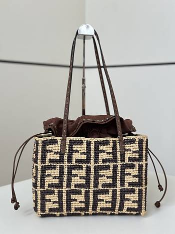 Fendi Small Roll Brown FF Raffia Crochet 23x19.5x15cm