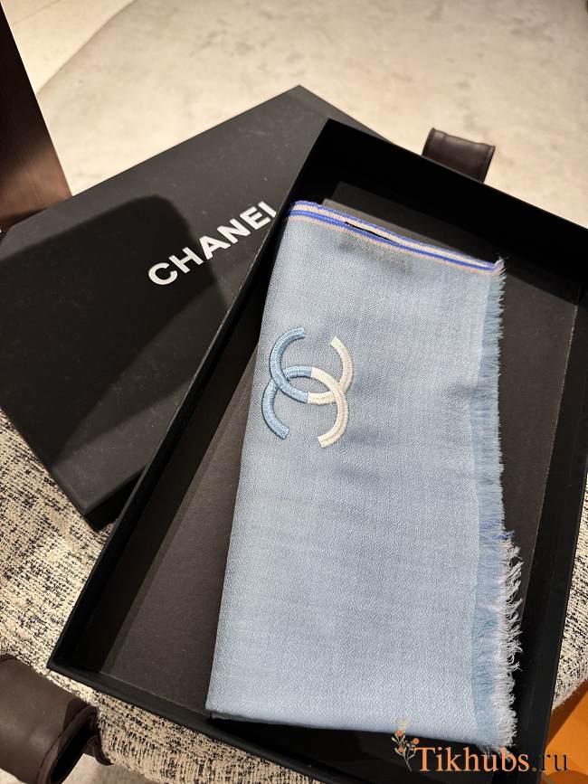 Chanel Blue Silk Scarf 90x200cm - 1