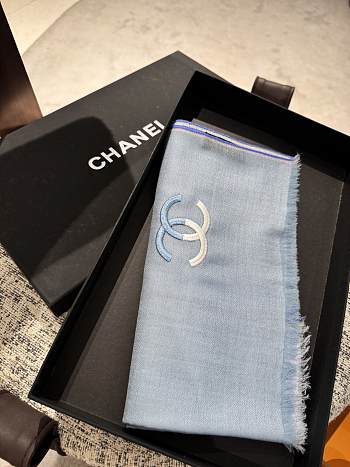 Chanel Blue Silk Scarf 90x200cm