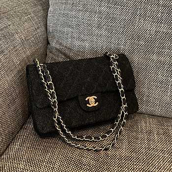 Chanel Flap Bag Black Denim Gold 25cm