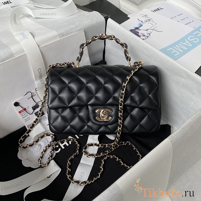 Chanel Top Handle Bag Black Lambskin Gold 20x12x6cm - 1