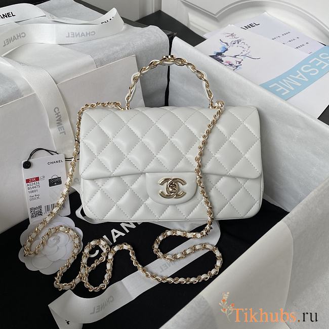 Chanel Top Handle Bag White Lambskin Gold 20x12x6cm - 1