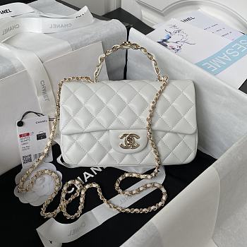 Chanel Top Handle Bag White Lambskin Gold 20x12x6cm