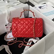 Chanel Top Handle Bag Red Lambskin Gold 20x12x6cm - 3