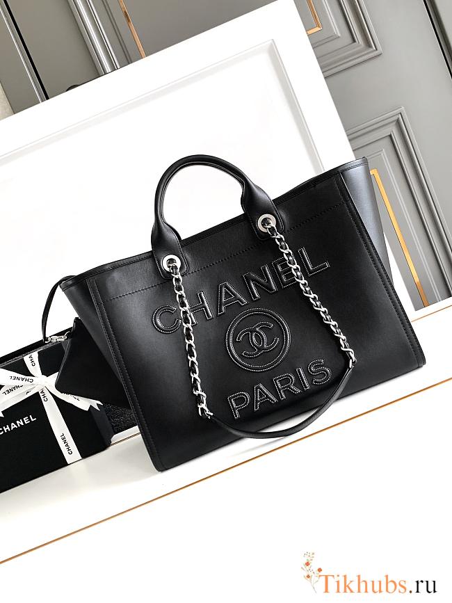 Chanel Shopping Tote Bag Black Leather 38cm - 1