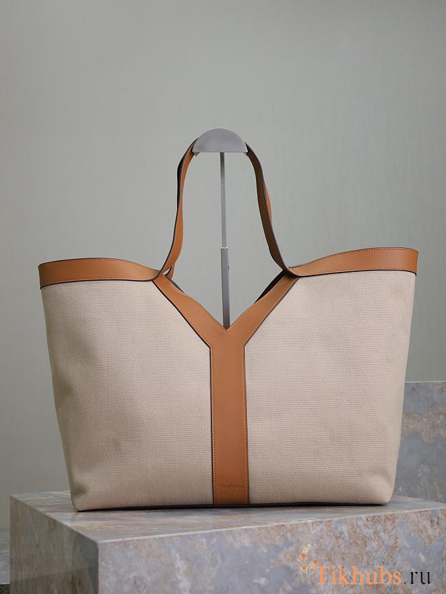 YSL Tote Bag Beige Canvas Leather 50×33×16cm - 1