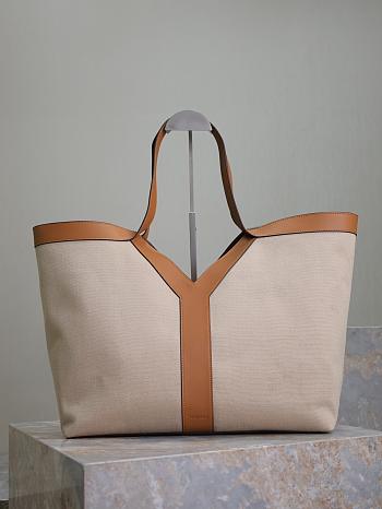 YSL Tote Bag Beige Canvas Leather 50×33×16cm