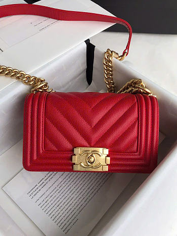 Chanel Small Leboy Bag Red Caviar Gold 20cm