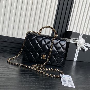 Chanel Flap Bag Top Handle Black Lambskin 25cm