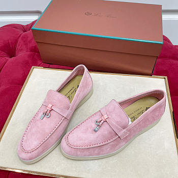 Loro Piana Summer Charms Walk Loafers Suede Pink