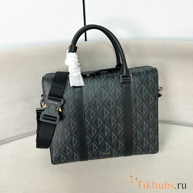 Dior Zipped Briefcase Black Coated 35x27x6cm - 1