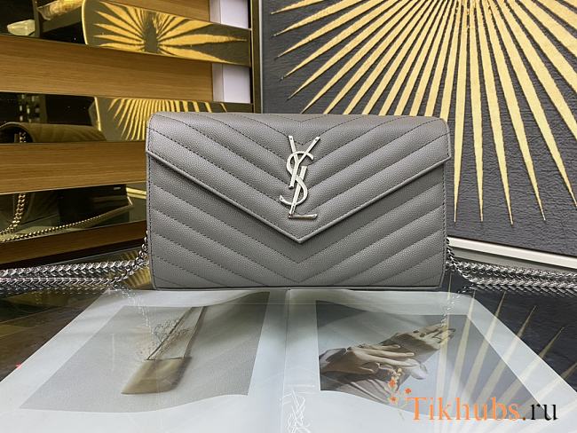 YSL Envelope Chain Wallet Grey Silver Hardware 22.5x14x4cm - 1