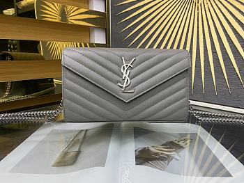 YSL Envelope Chain Wallet Grey Silver Hardware 22.5x14x4cm