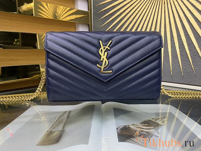 YSL Envelope Chain Wallet Blue Gold Hardware 22.5x14x4cm - 1