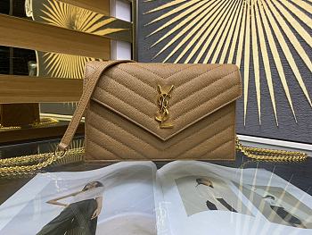 YSL Woc Wallet Chain Bag Dark Beige Gold 19cm