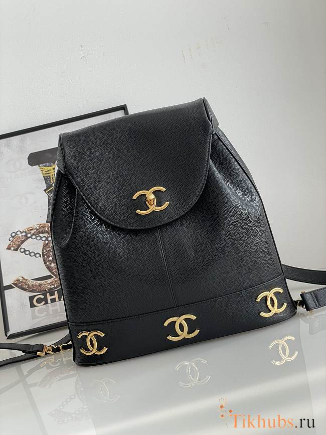 Chanel Backpack Black Caviar Gold 31x11x34cm - 1