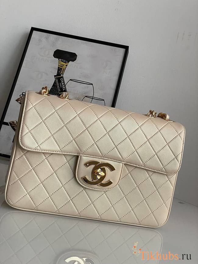 Chanel Jumbo Flap Bag Beige Lambskin Gold 30x21x8cm - 1