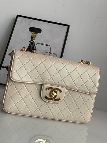 Chanel Jumbo Flap Bag Beige Lambskin Gold 30x21x8cm