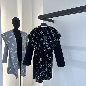 Louis Vuitton LV Black Hooded Wrap Coat