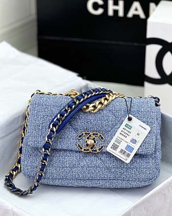 Chanel 19 Flap Bag Blue Tweed Gold 26cm