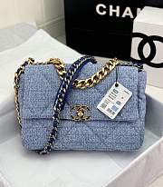 Chanel 19 Flap Bag Blue Tweed Gold 30cm - 1