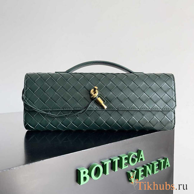 Bottega Veneta Long Clutch Andiamo With Handle Dark Green 31x13x3cm - 1