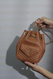 YSL Joe Mini Bucket Bag Gold Lambskin Brown 19x13x13cm - 4