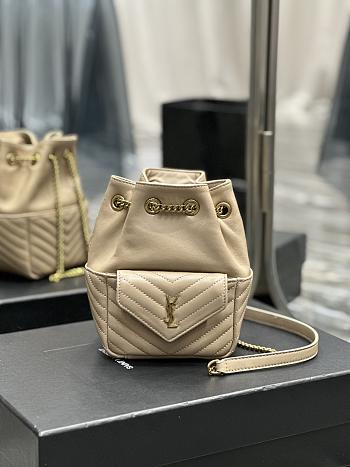 YSL Joe Mini Bucket Bag Gold Lambskin Beige 19x13x13cm