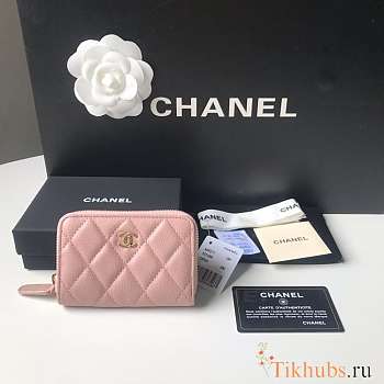 Chanel Classic Zipped Coin Purse Pink Gold Caviar 7.5x11x2cm