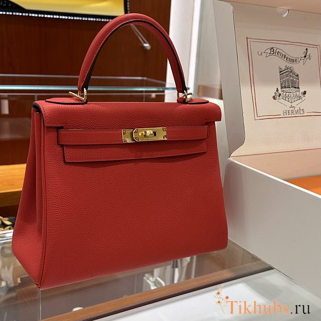 Hermes Kelly Bag Red Gold Togo 28cm - 1