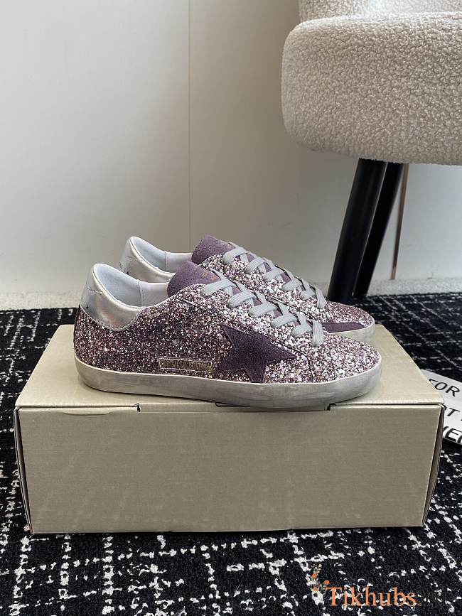 Golden Goose Purple Super-star Glittered Sneakers - 1