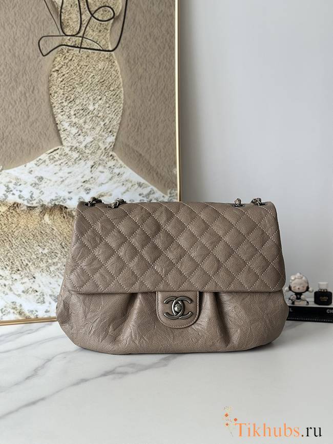 Chanel Large Vintage Flap Bag Brown Caviar silver 40x30cm - 1