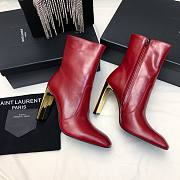 YSL Auteuil Leather Ankle Boots Red 105mm - 1