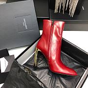 YSL Auteuil Leather Ankle Boots Red 105mm - 2