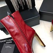 YSL Auteuil Leather Ankle Boots Red 105mm - 3