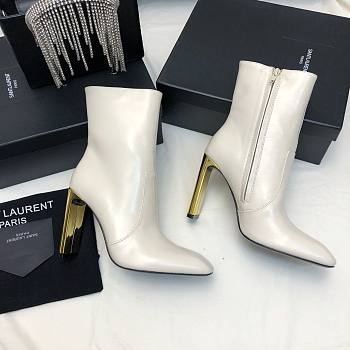 YSL Auteuil Leather Ankle Boots White 105mm