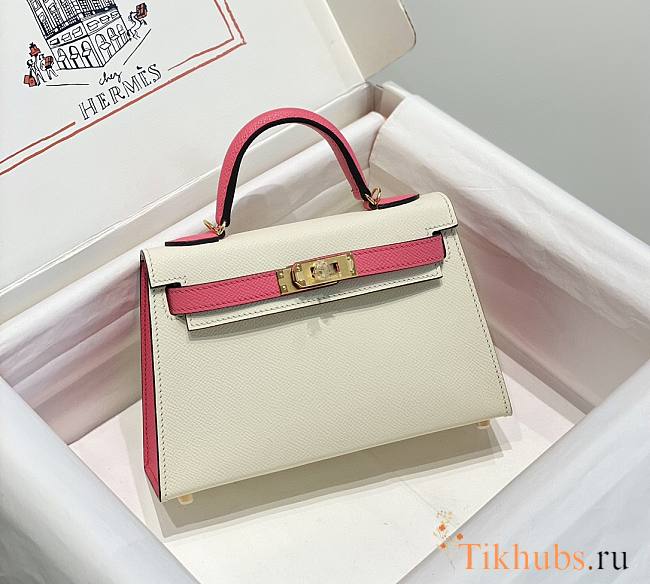 Hermes Mini Kelly White Pink Epsom Gold 19cm - 1